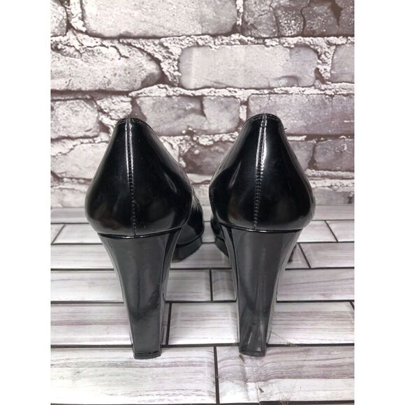 Stuart Weitzman Patent Leather Black Platform Peep Toe Heels Women sz 8.5M US/39 - Picture 8 of 16